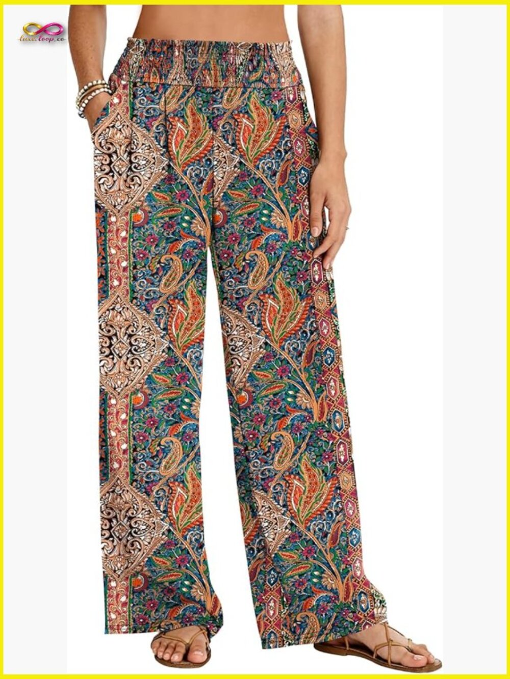High Waisted Wide Leg Palazzo Pants Casual Loose Beach Trousers with Pockets